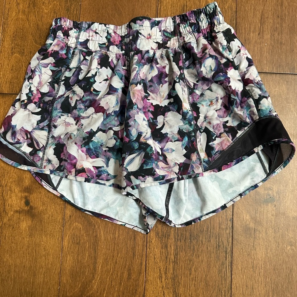 lululemon athletica Floral Print Athletic Shorts - Black, White, Purple, Pink